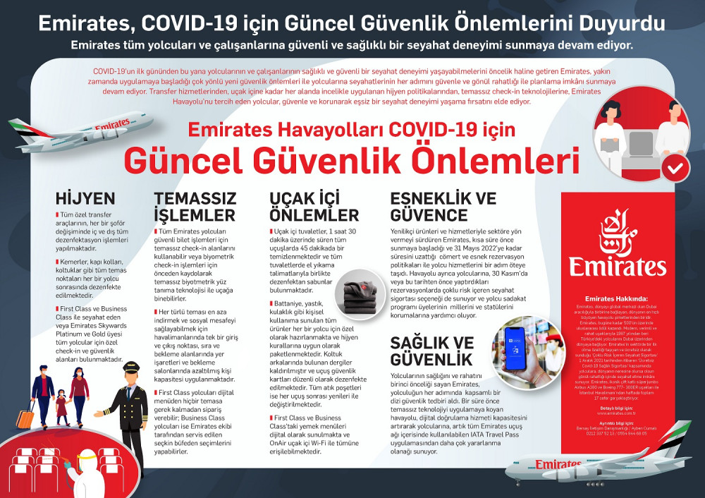 Emirates, COVID-19 için güncel güvenlik önlemlerini duyurdu